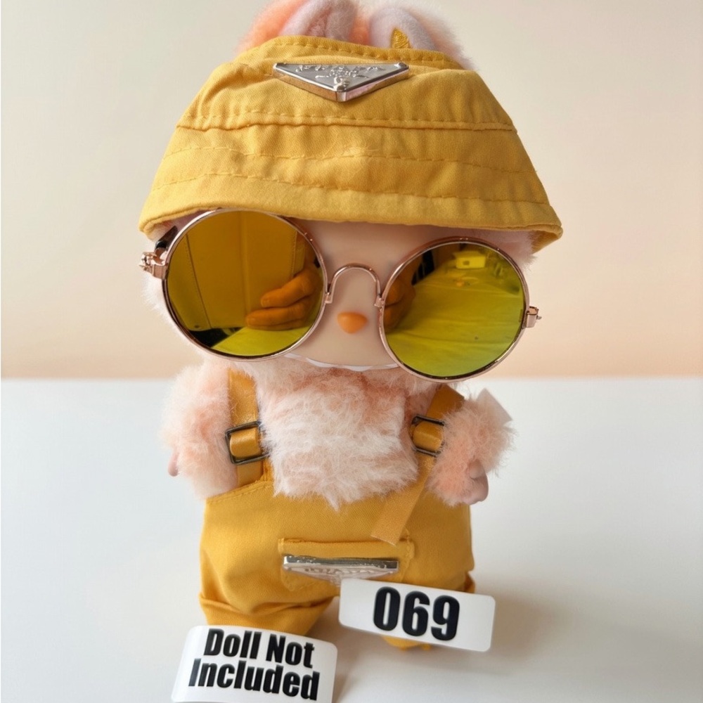 069, Three Piece outfit Prada Logo Mustard Yellow 4 Labubu Doll(No Doll)